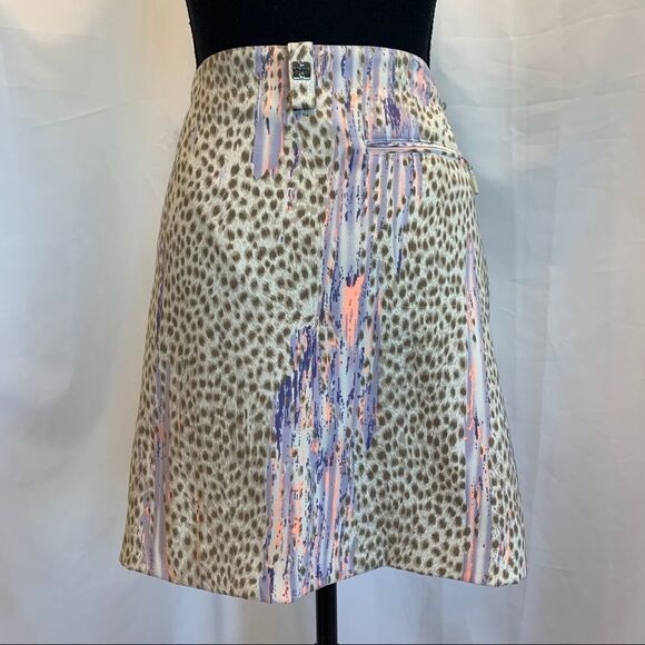 DKNY Golf Leopard cheetah animal print tan brown lilac peach skirt Sz 10 NWOT - Picture 8 of 13
